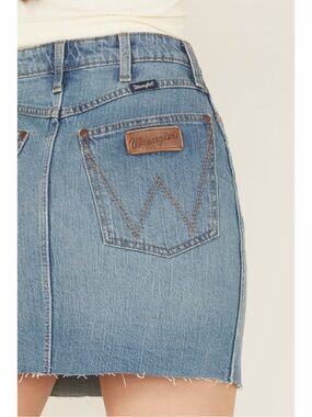 Wrangler Medium Blue Denim Mini Skirt with Leather Patch
